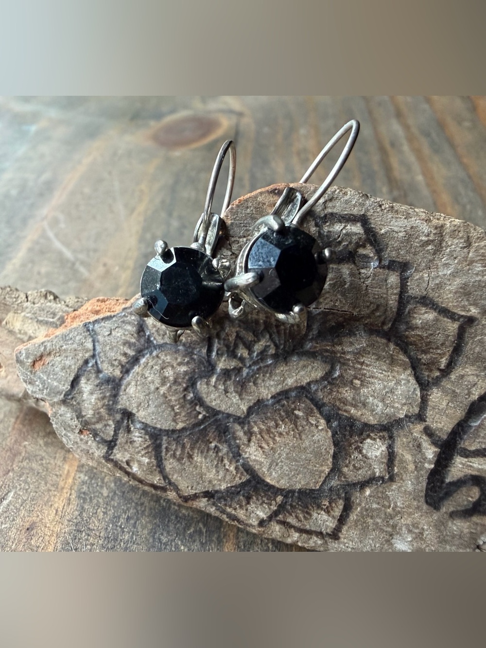 Silver Tone Black Crystal Drop Earrings